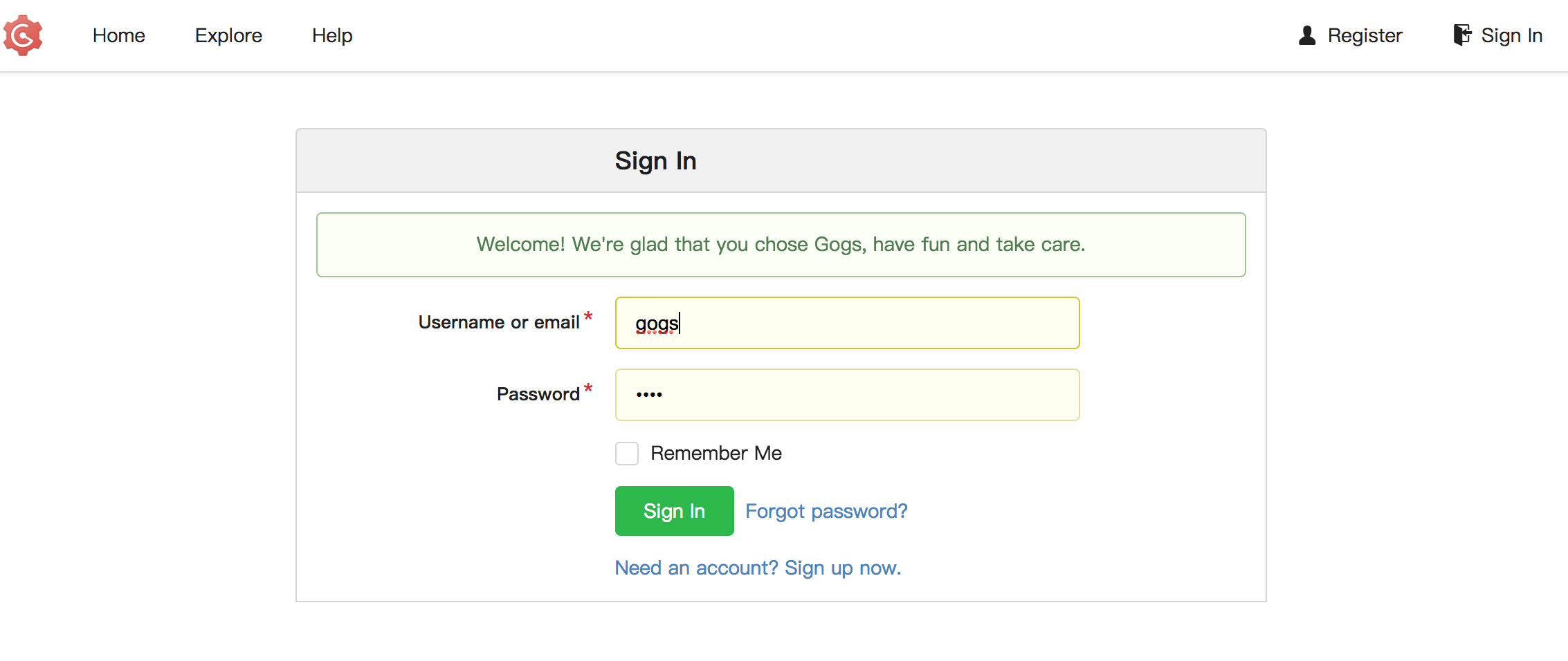 Gogs Sign-In Page