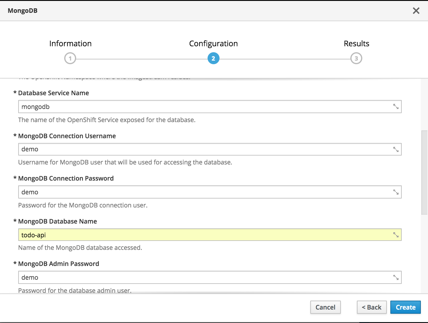 MongoDB template values